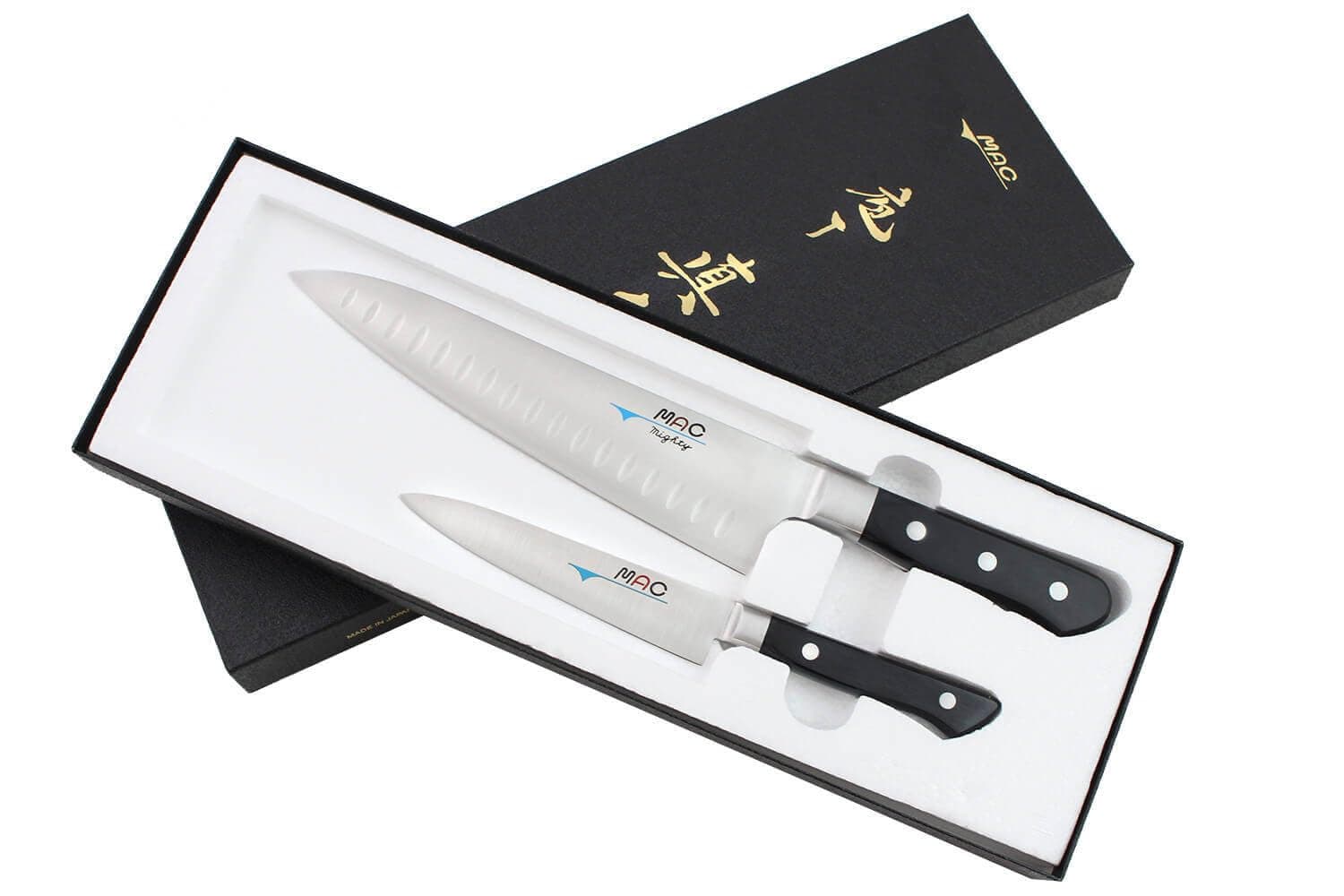 JUSTSWAG MAC Knife Professional Series 2-Piece Starter Knife Set PRO-20, MTH-80 Pro Series 8 Inch Chef's Knife w/Dimples and PKF-50 Pro Series 5 Inch Paring Knife, Handcrafted in Seki, Japan