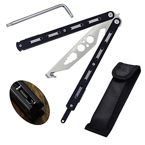 BTFLKNS Practice Butterfly Knife, Unsharpened Butterfly Knife for Training, Safe Dull Without Danger with Spring Lock, Made of Reinforced 18/8 Stainless Steel for Training Enhancement Skills(Black)