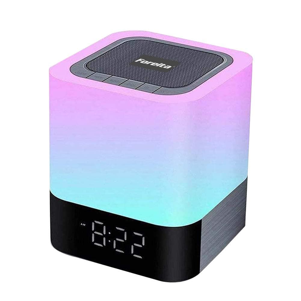 Foreita Night Lights Bluetooth Speaker - Touch Sensor Bedside Table Lamp Dimmable Night Light Digital Calendar Alarm Clock Supporting MP3 Player Best Gifts for Kids Party