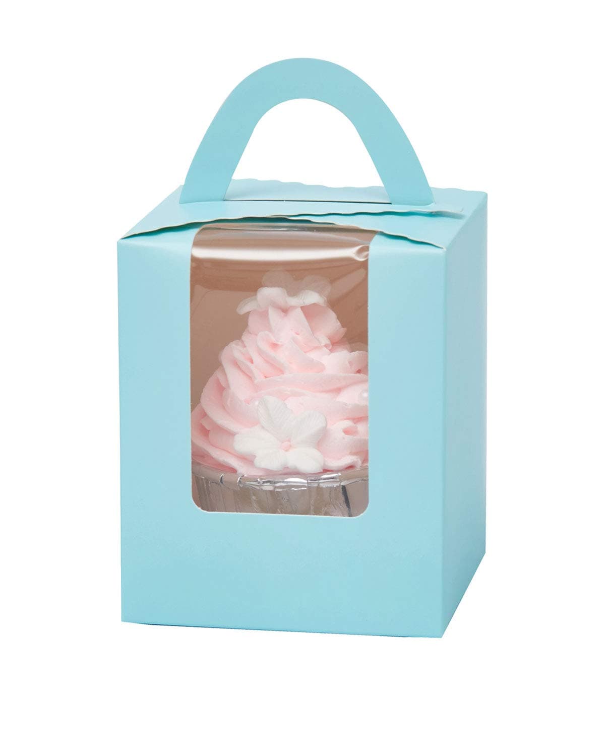 Baby Blue Cupcake Boxes For Baby Shower Boy With Window Holder Easy Assembly Bottom 50 Count (Classic Series)