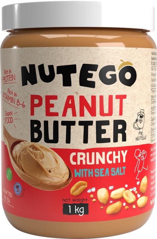 Nutego Crunchy Peanut Butter with Sea Salt 1kg - Palm Oil Free, Plant Protein Source, Vegan, Made from Premium Argentina Peanuts