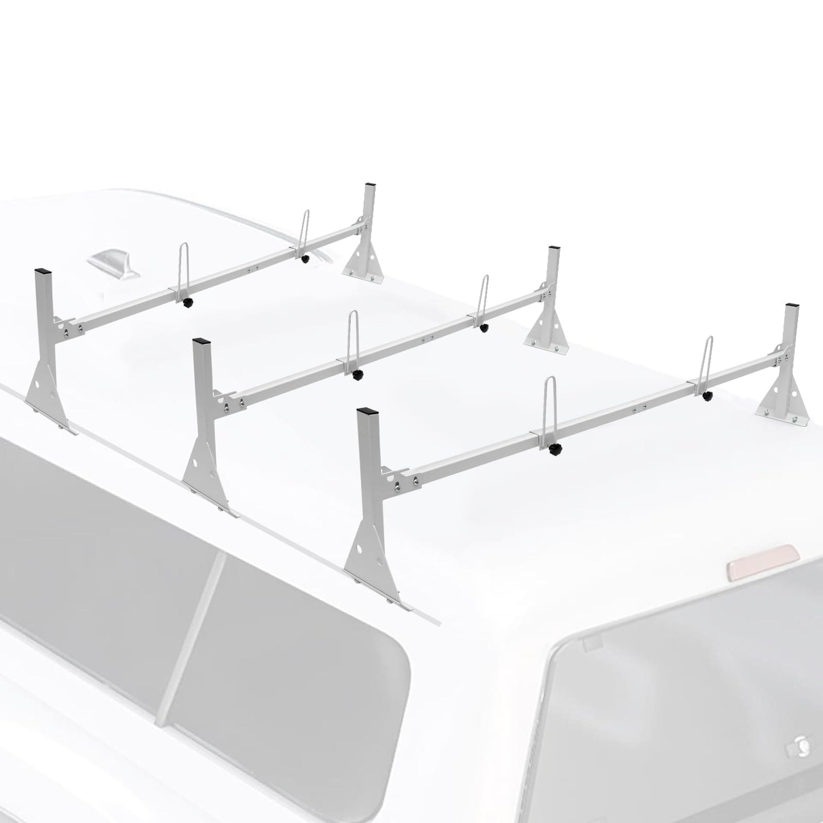 VEVOR Van Ladder Rack, 56.3-61.4" Adjustable Rain Gutter Van Roof Racks, Alloy Steel Roof Rack with 750 lbs Capacity, Van Roof Ladder Rack with Ladder Stoppers, Compatible with Full-Size Vans, 3 Bars