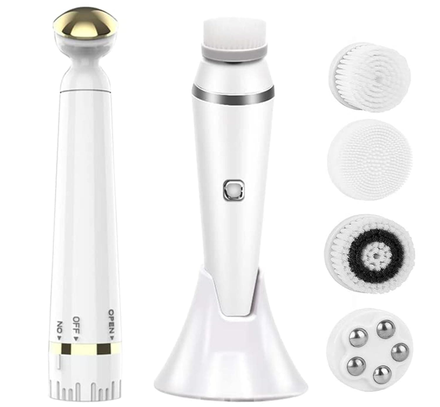 4 IN 1 Electric Face Deep Cleansing Brush Spin Pore Cleaner Face Wash Machine Facial Massager Skin Care tools Electric Eye Beauty Device Eye Massage Stick Beauty Device (A)