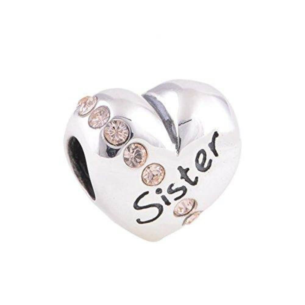 925 Sterling Silver Bling Crystal Sister Charm Bead Fits European Brand Charms Wonderful