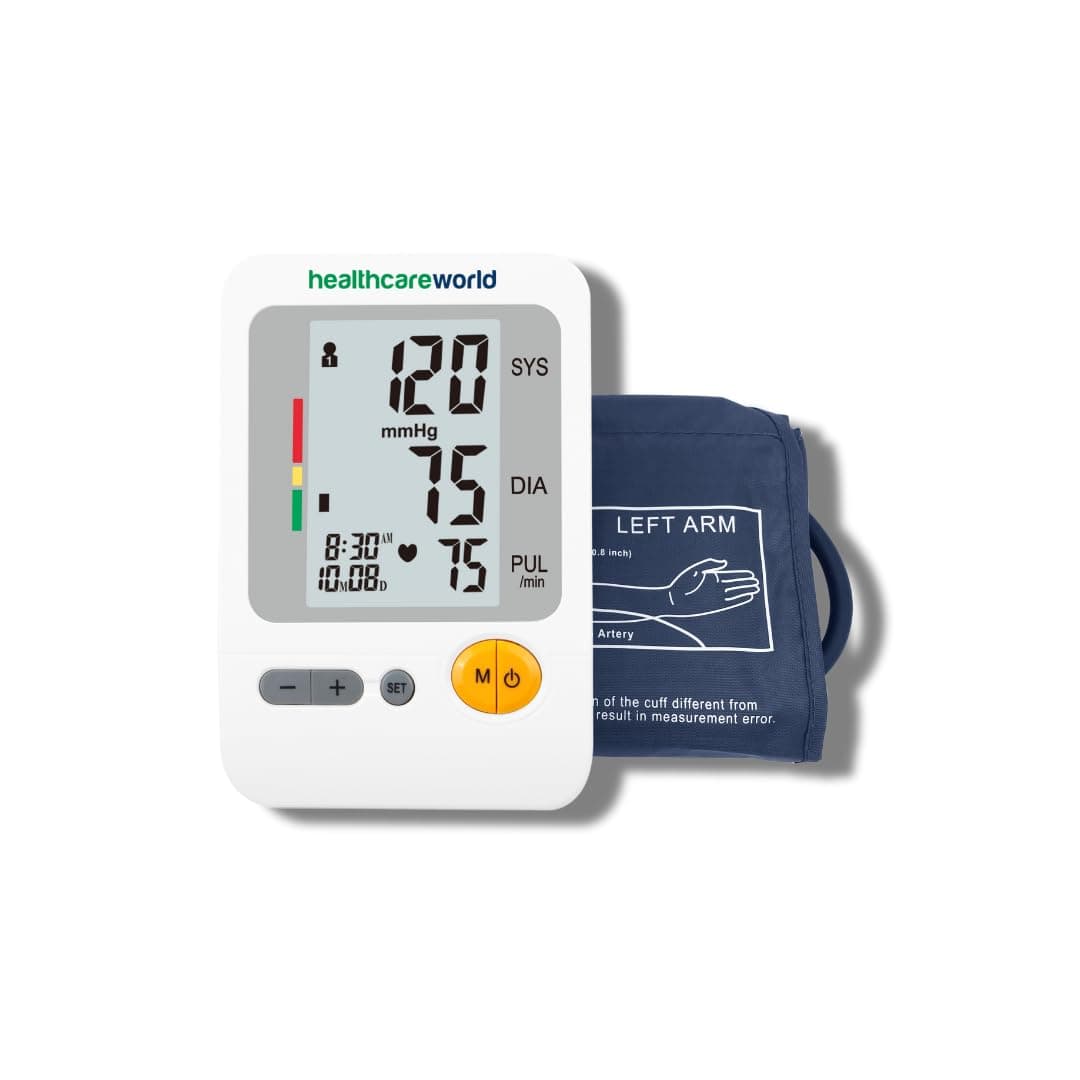 Upper Arm Digital Blood Pressure Monitor with Dual Cuffs (30‑42 cm & 22‑36 cm) – Automatic Inflation, LCD Display, WHO Hypertension Indicator, Heart Rate & Health Tracker for Seniors