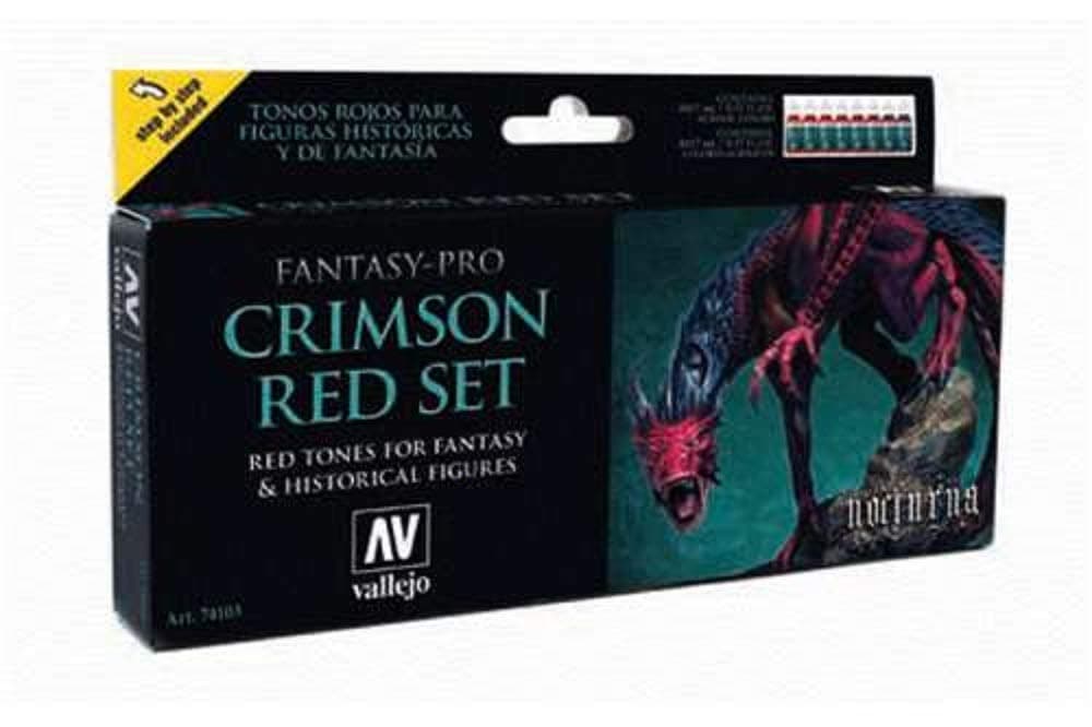 Vallejo - Pro Nocturna Crimson Red Acrylic Paint Set | Ideal Red Tones for Fantasy and Historical Figures | High Pigmentation Colors | Model Painting Essentials | 8 Bottles x 17 ml (0.57 fl.oz.)