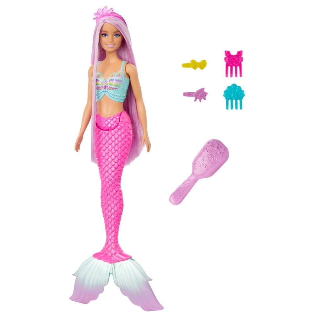 Mermaid Doll with 7-Inch-Long Pink Fantasy Hair & Colorful Accessories for Styling Play Like Headband & Barrettes