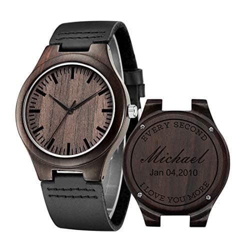 Engraved Wooden Watches with Leather Band - Men Gifts for Birthday Anniversary Fathers Day Gift for Him