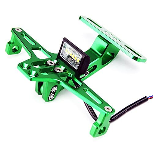 Oumurs CNC Motorcycle License Plate Holder LED Tail Light Eliminator Kit 6 LEDs Adjustable Universal for Honda KTM Yamaha Suzuki Ducati (Green)