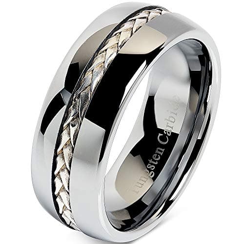 8mm Men's Tungsten Carbide Ring Silver Rope Inlay Wedding Band Size 8-16 Comfort Fit