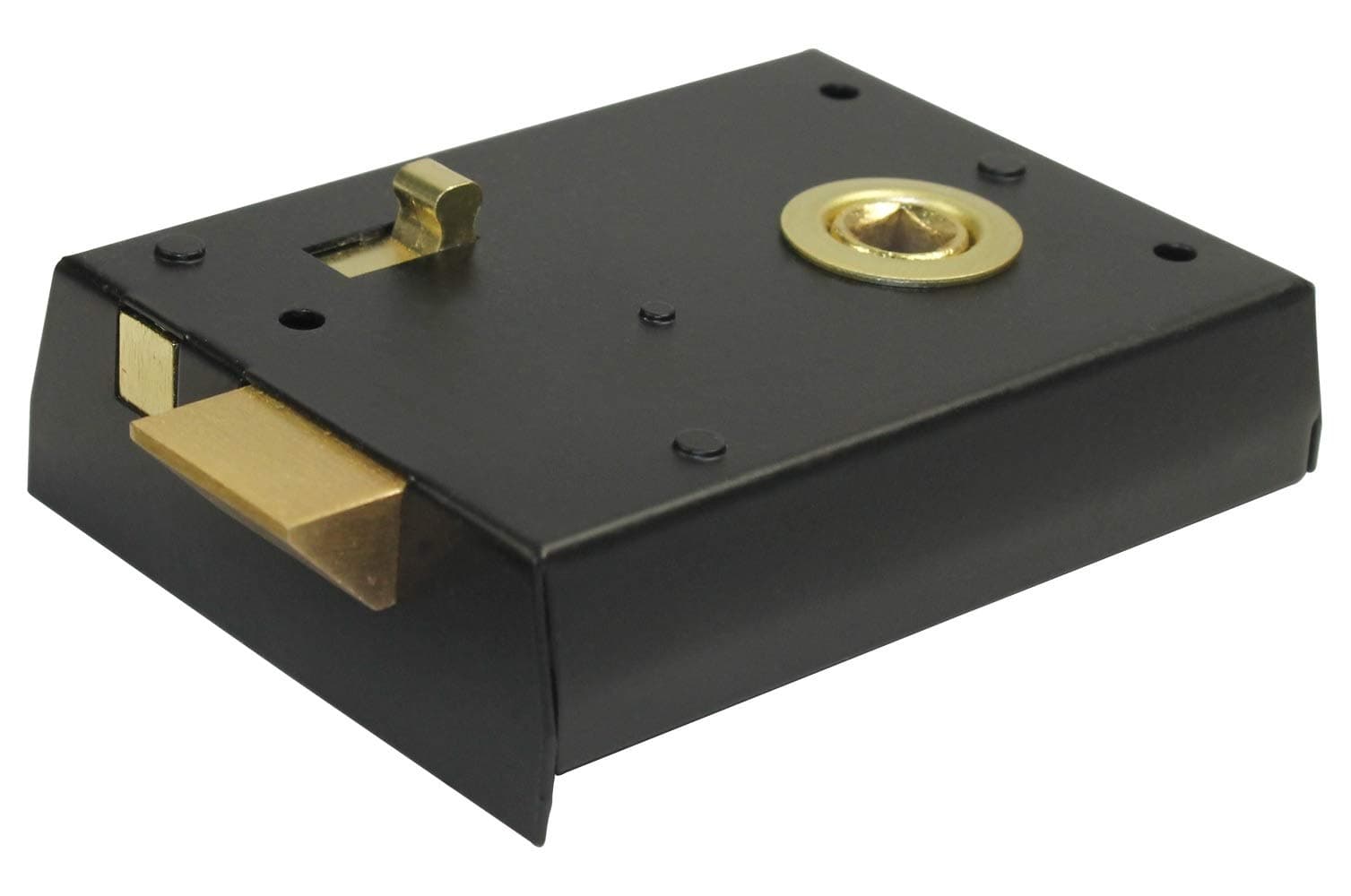 Door Lock with Snib Traditional Rim Latch with Keep Surface Mount with Screws - Black Finish