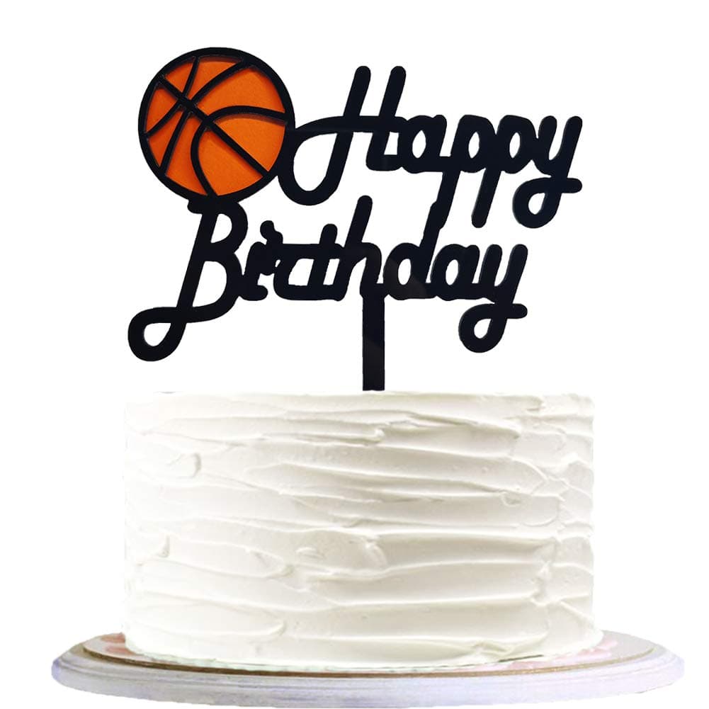NMAS Basketball Cake Topper Black Glitter with Basketball Happy Birthday Cake Topper Decorations for Baby Shower Baby Girl Boy Neural Birthday Party Anniversary Topper Decorations Supplies