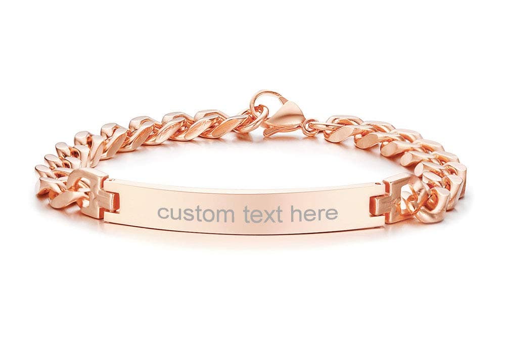 Mealguet Jewelry Personalized Engravable Stainless Steel Curb Chain ID Bracelets for Men Women, Custom Engrave Name Plate Identity ID Bar Bracelets, Customized Gift for Girl boy mom dad, Birthday