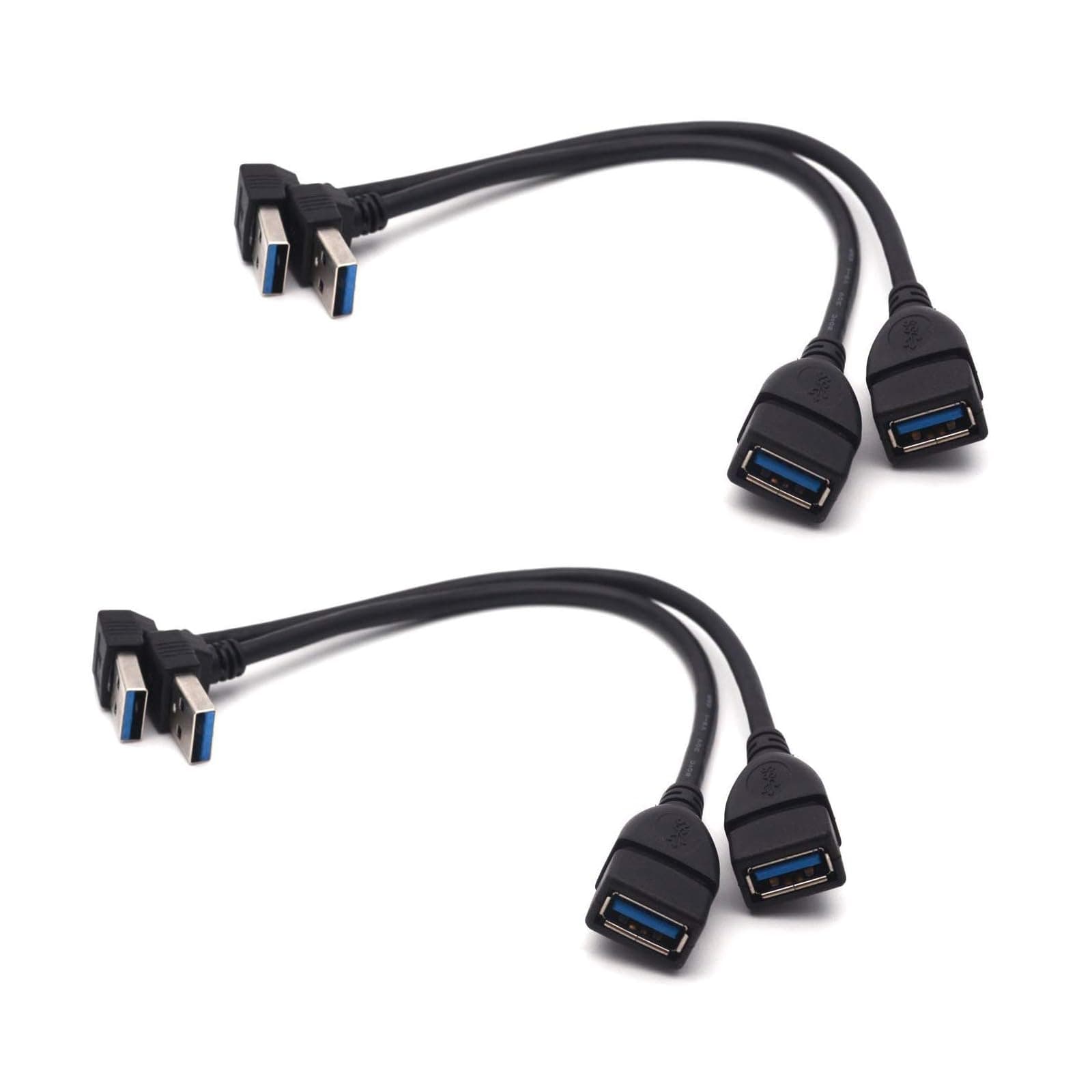 Antrader USB 3.0 Right Angle 90 Degree UP & Down Extension Cable Male to Female Converter Data Adapter Cord 2 Pairs