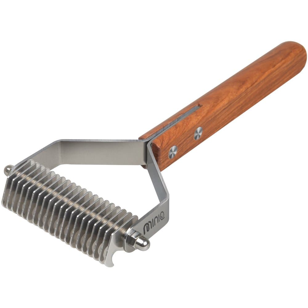 miniQ Pet Undercoat Rake Brush Deshedding Dematting Comb Grooming Tool for Medium to Large Dogs and Cats Safe and Painless Grooming Rake,2.5" Wide 20 Stainless Steel Blades with Wooden Handle