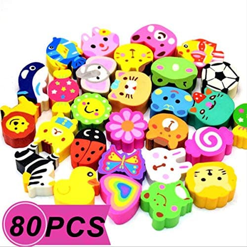 PRALB 80PCS Assorted Animals Collection Pencil Top Erasers, Adorable Animal Designs Won't Smudge Or Tear Paper,Eraser Caps Style Great for Homework, Party Favors, and Art Supplies.(2.5cm2cm1.2cm)