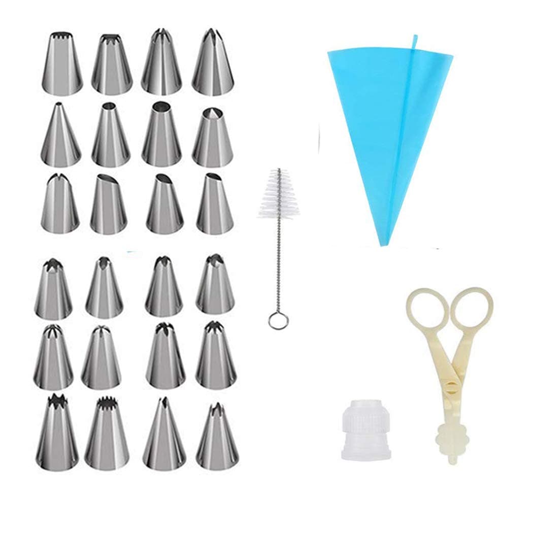 Piping Nozzles Kit - 24 Stainless Steel Icing Tip Silicone Pastry Bag Plastic Coupler Flower Lifter - Baking Supplies Frosting Tools Set