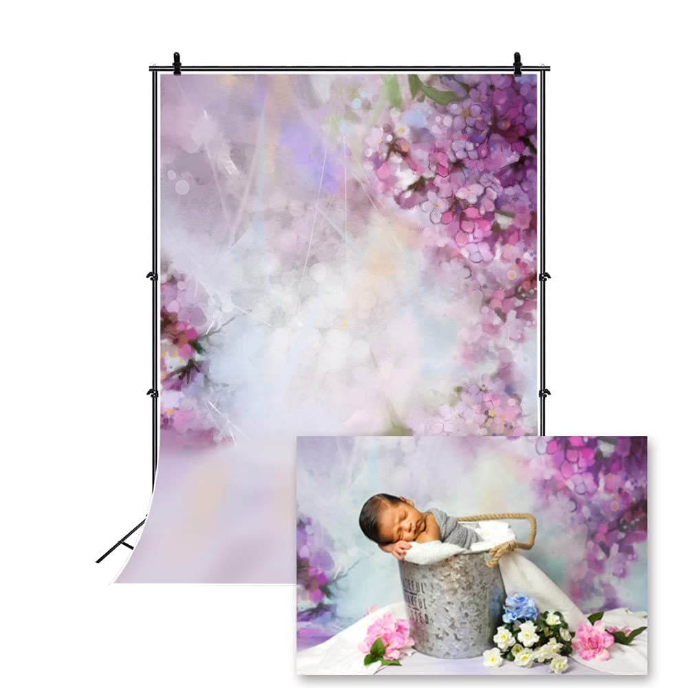 Floral Background 5x7ft Oil Painting Watercolor Drawing Wall Flowers Photography Background Light Blooming Spring Cherry Blossoms Abstract Photo Studio Backdrop Bokeh Children Photos