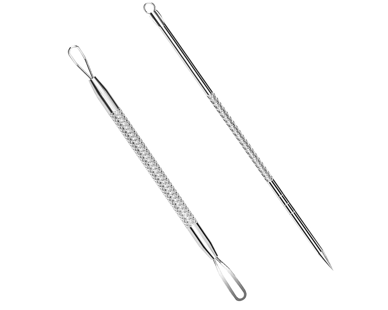 DFsucces Blackhead Remover Comedone Extractor,2 PCS Pimple Popper Tool, Pimple Comedone Removal 2-In-1 Extractor Tool,Stainless Steel Pimple Extractor Blackhead Removal Tool (Silver)