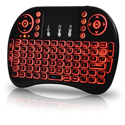 OEM Universal 2.4Ghz USB Wireless Keyboard Mouse for Linux Chrome Mac Windows 10 Computer or Android TV Box - Rechargeable Battery - Backlit, Red