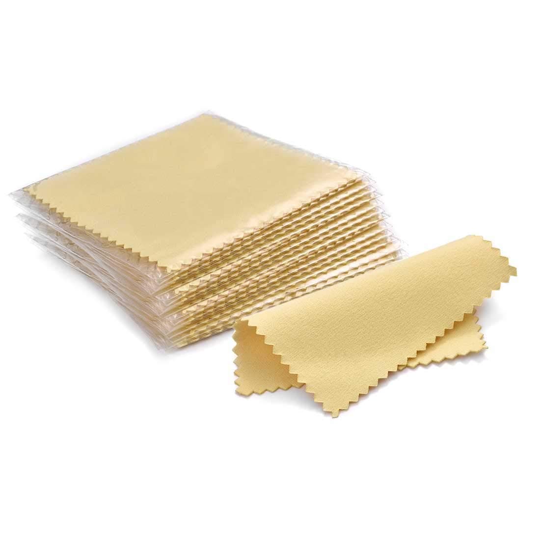 SEVENWELL 50pcs Jewelry Cleaning Cloth Yellow Polishing Cloth for Sterling Silver Gold Platinum Small Silver Polish 8x8cm
