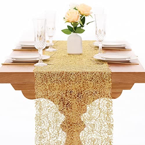 2 Packs 12 x 80 Inches Gold Sequin Mesh Table Runner Home Table Decor Table Line for Rustic Party Wedding Decorations Mesh Roll