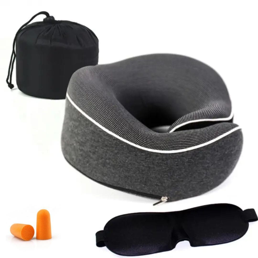 Generic Travel Neck Pillow, Memory Foam Donut Travel Pillow, Comfortable Double Support for Head, Neck, and Chin, Comfortable for Flights, Car, and Home Use, Gray