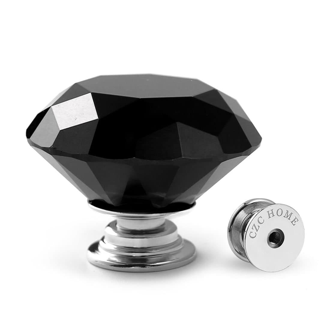 CZC HOME 10 PCS Diamond Crystal Glass Pull Handle Cabinet Knobs Cupboard Drawers Cabinet Dresser Bookcase Wardrobe (40mm, Black)