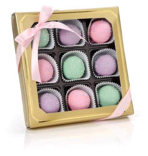 Sweet Pastel Belgian Truffle Cake Bons- Gold Gift Box of 9 (Chocolate Fudge)