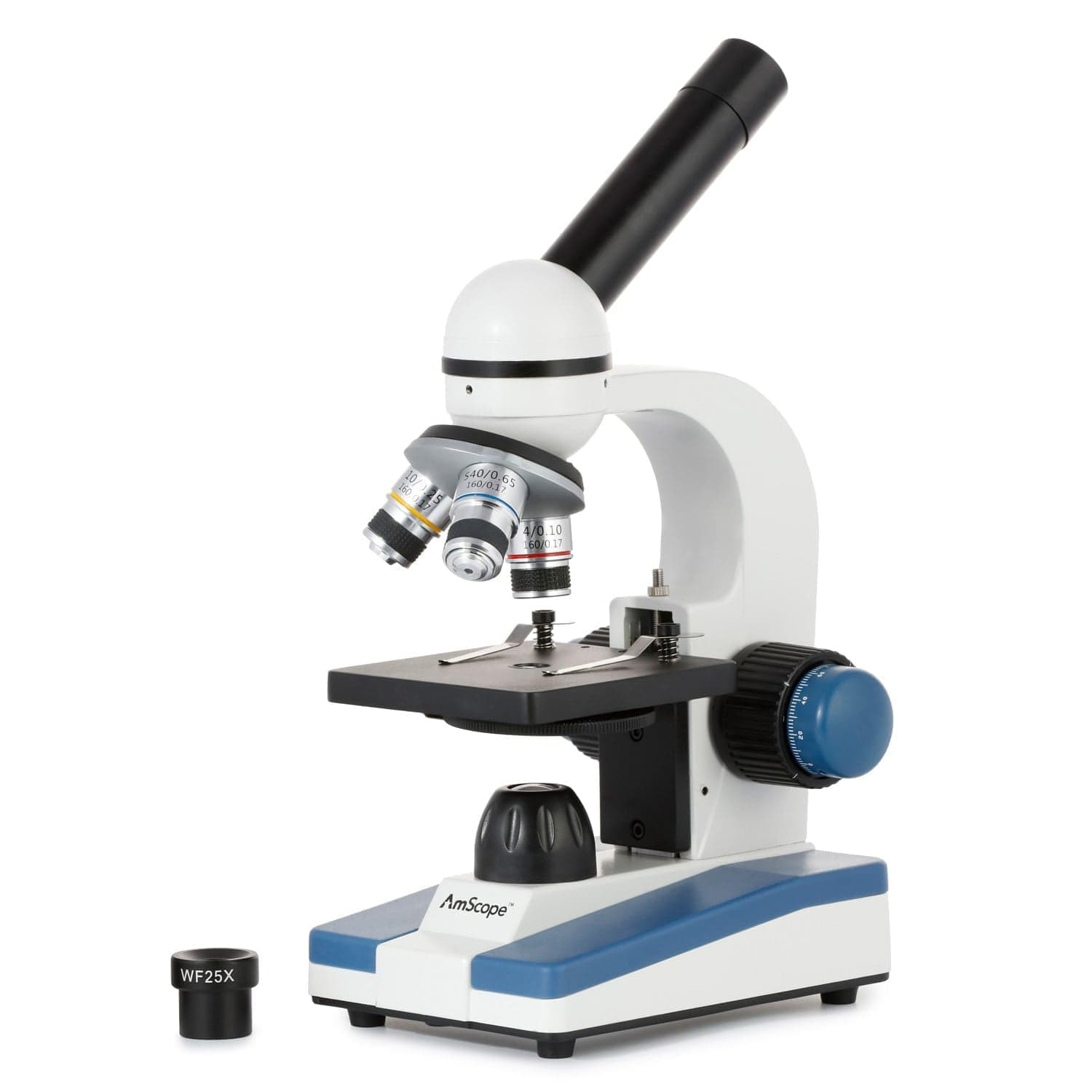 Compound Student Microscope, 40X-1000X, Monocular Head, All Glass Optics, LED, All Metal Framework, Cordless Capable Beginner Microscope - M150C