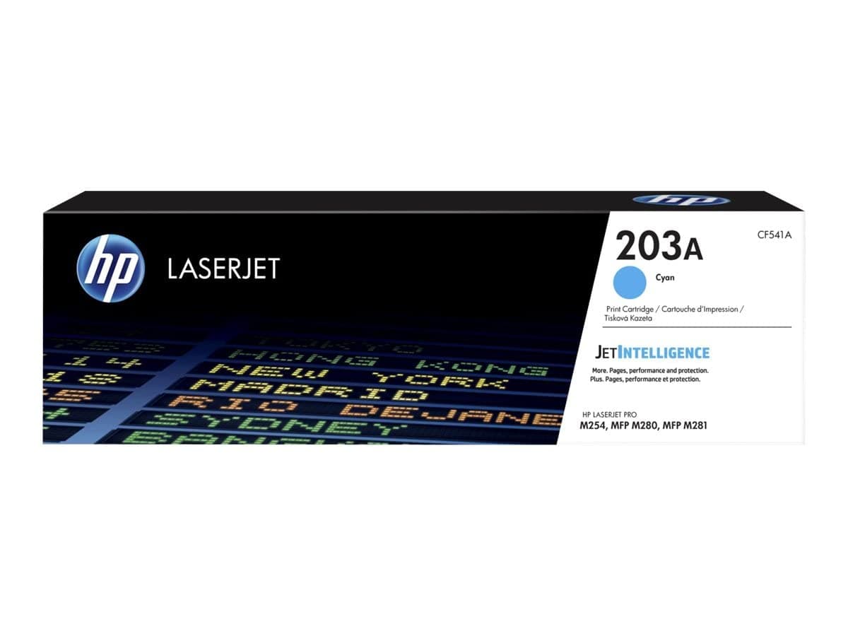 HP 203A Cyan LaserJet Toner Cartridge|Cyan|1300 pages|HP Color LaserJet Pro M254nw, M254dw, M280nw, M282fdn, M281fdw|CF541A.