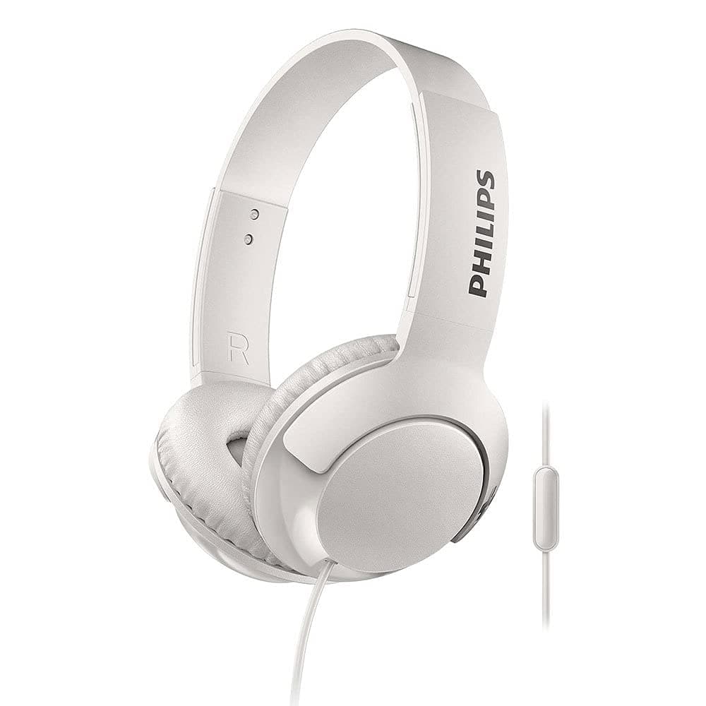 Philips on-ear headphones SHL3075WT/00 on-ear headphones (big bass, sound isolation, long-wearing comfort, hands-free calling feature, flat folding) white