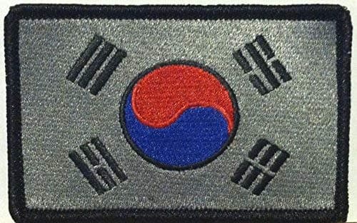 South Korea Flag Embroidered Patch with Hook & Loop Patriotic Korean MC Biker Morale Emblem Black & Gray Version. Black Border #08