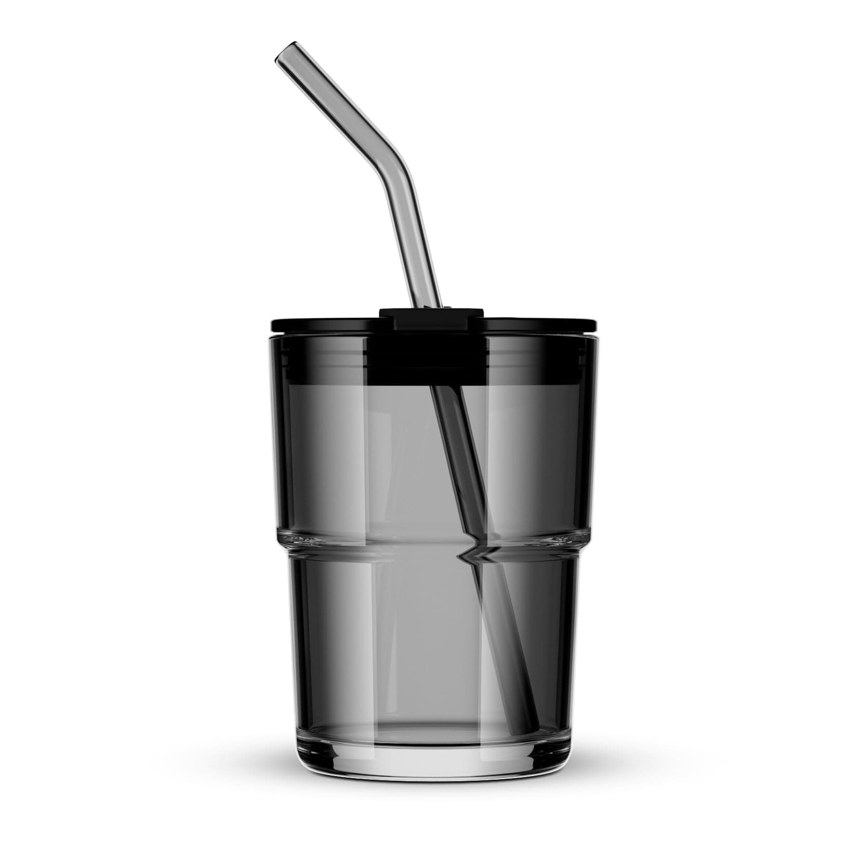 13oz/400ml Tumbler Water Glass, Water Bottle with Straw and Lid Sealed Carry on, Glass Coffee Mug Iced Tea Cup Thick Wall Insulated Glass Cup (Gray)