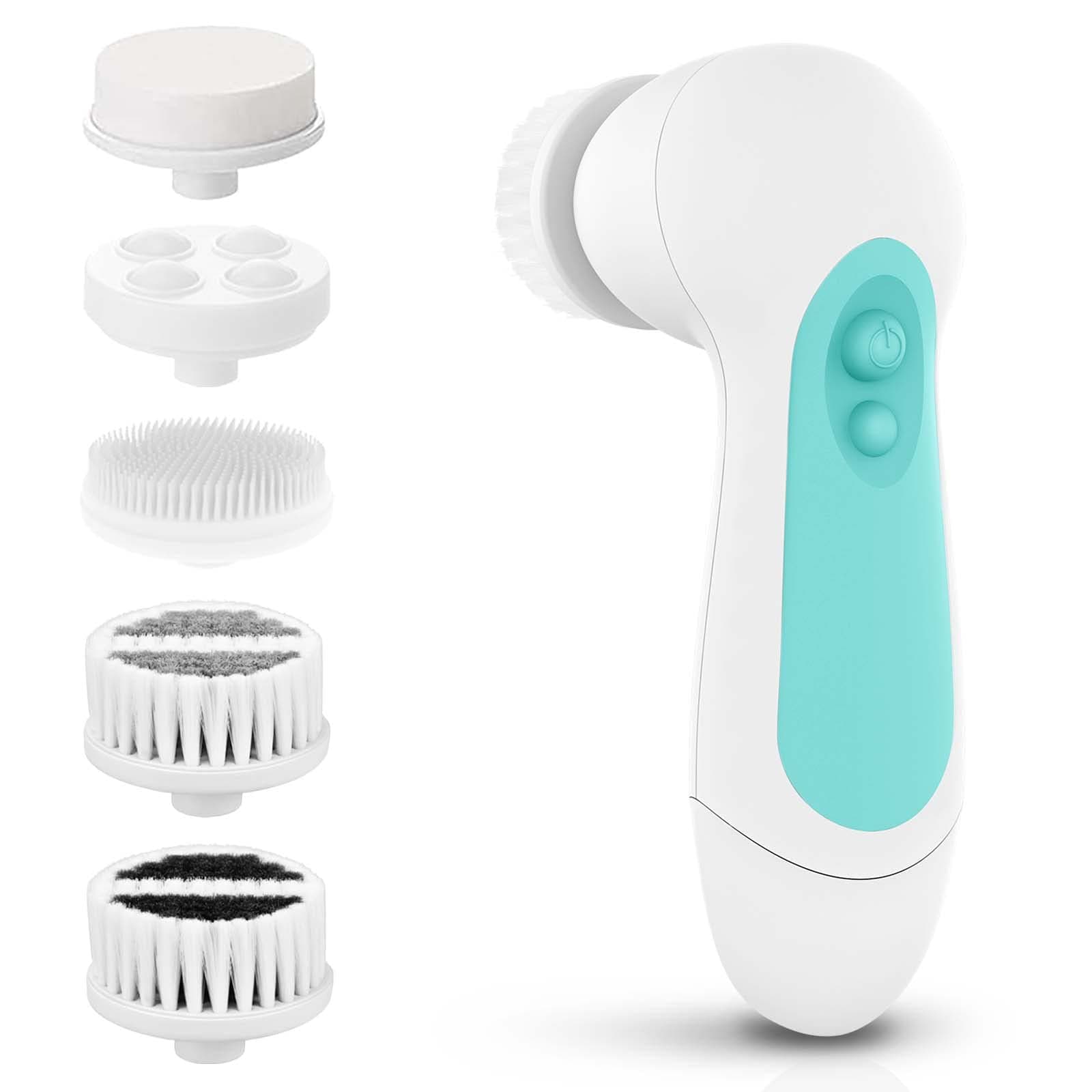 (Cyan) - Waterproof Facial Cleansing Spin Brush Set with 3 Exfoliating Brush Heads - Complete Face Spa System - Advanced Microdermabrasion for Gentle Exfoliation and Deep Scrubbing(Cyan)