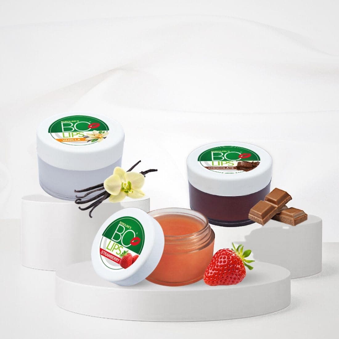 Bo Lips Nourishing Lip Balm | Strawberry, Vanilla, Chocolate Flavour With Natural Almond Oil | For Glossy Soft Lips (Pack of 3)
