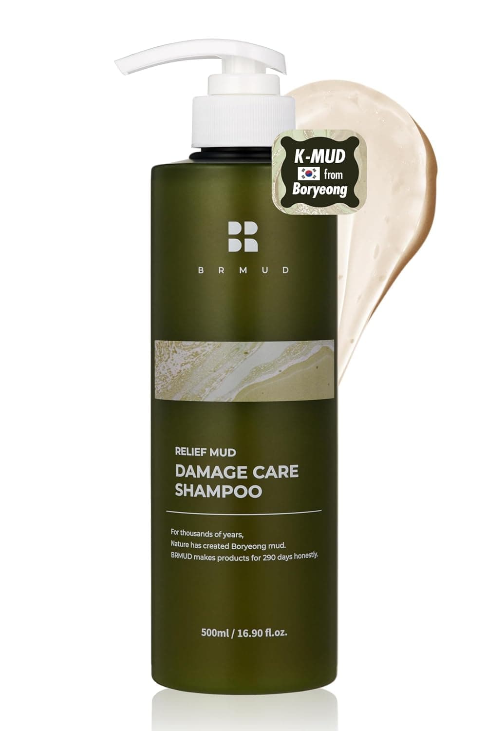 BRMUD Relief Mud Clay Damaged Care Shampoo | ATEEZ Pick | Gentle Damaged Hair Repair Shampoo for Breakage & Thinning Hair w/ 16 Different Plant Oils | for Men & Women (16.9 fl oz)