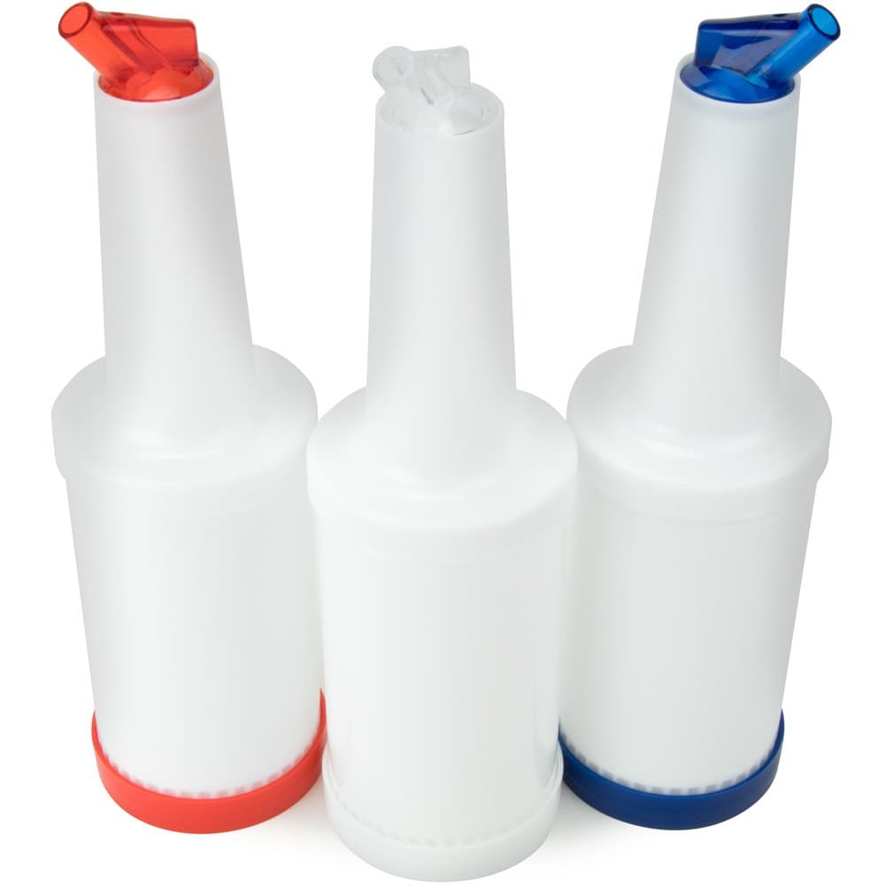 32 oz. Bar Juice Pour Bottles (3-pack Red, White, Blue) - Store & Pour Containers for Bartending - Plastic Juice Pourers - Bar Mixer Bottles