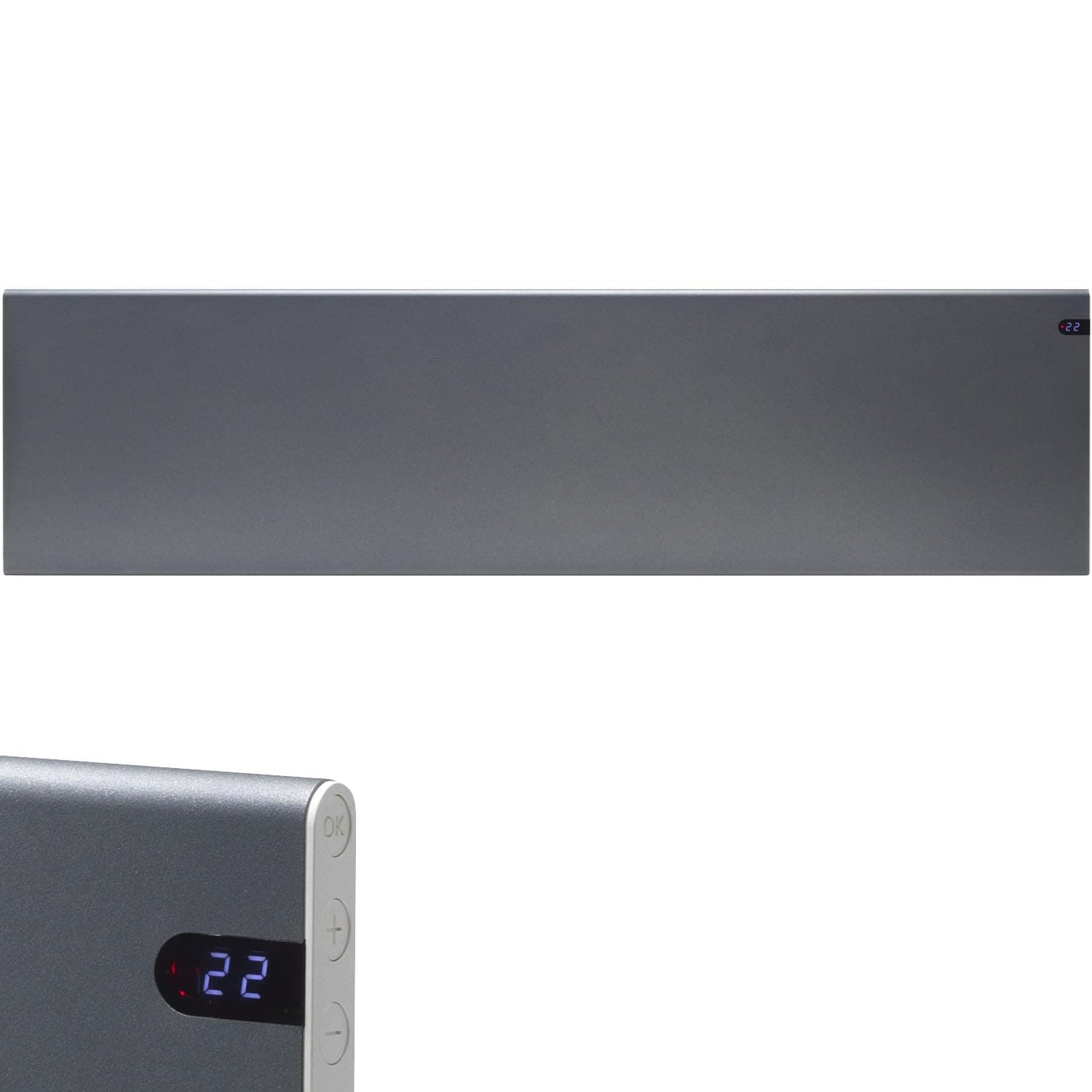 Neo Electric Panel Heater/Convector Radiator With Timer, Thermostat, Modern, Slimline, Wall Mounted, Lava Grey, 2000W