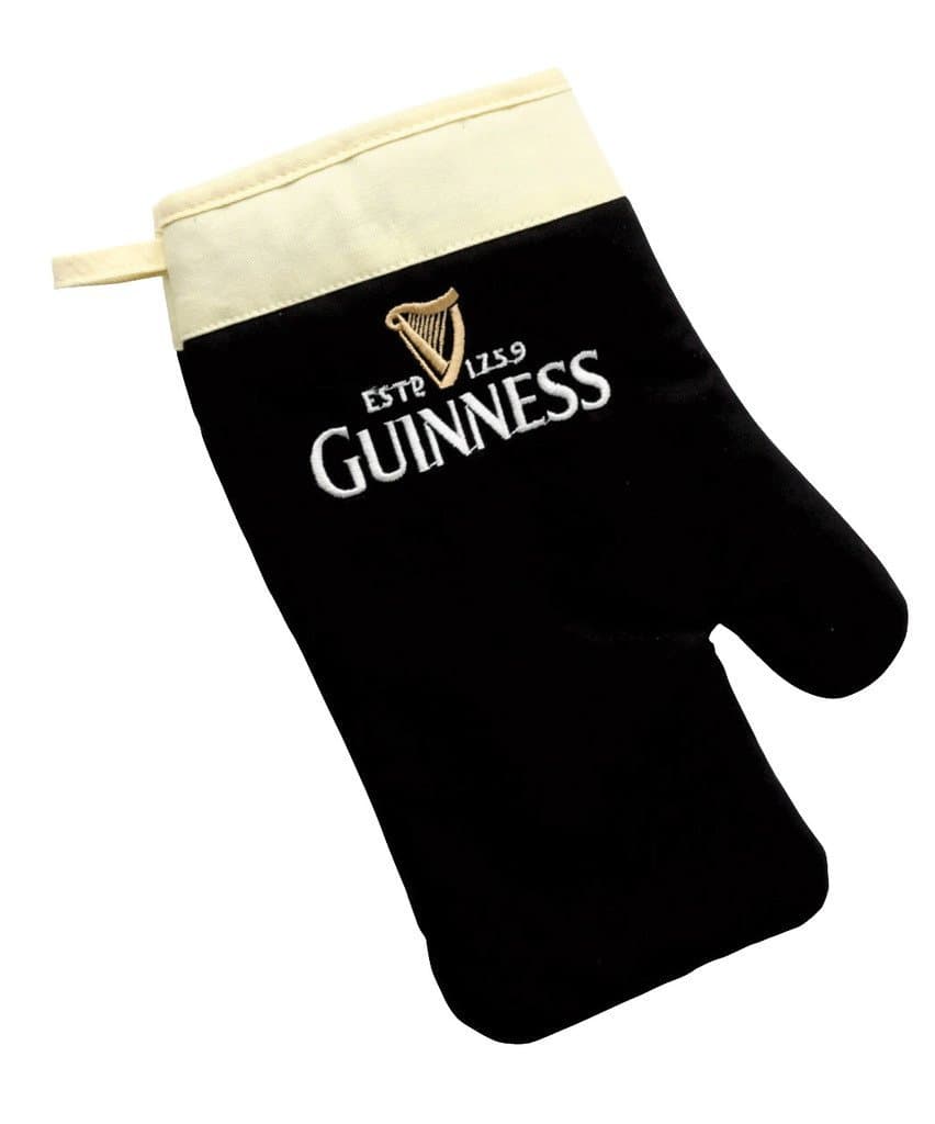 GuinnessLabel Oven Glove - Cotton Black/Cream Embroidered Kitchen Grill Mitt