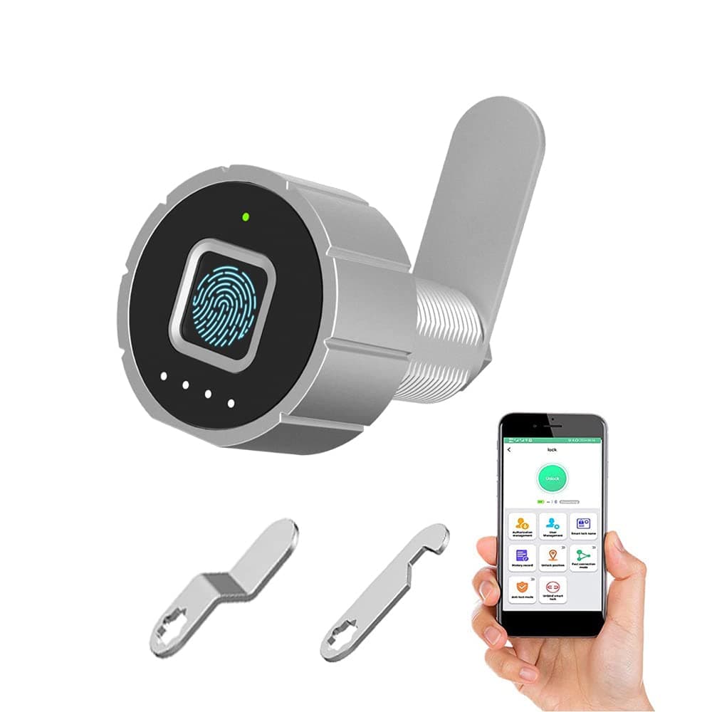 Fingerprint Drawer Lock eLinkSmart Bluetooth App Cabinet Lock 20MM (17MM) for Home Office Mailbox Keyless Furniture with 3 Sizes Tubular Cam 20 Fingerprints 1000+ App Users