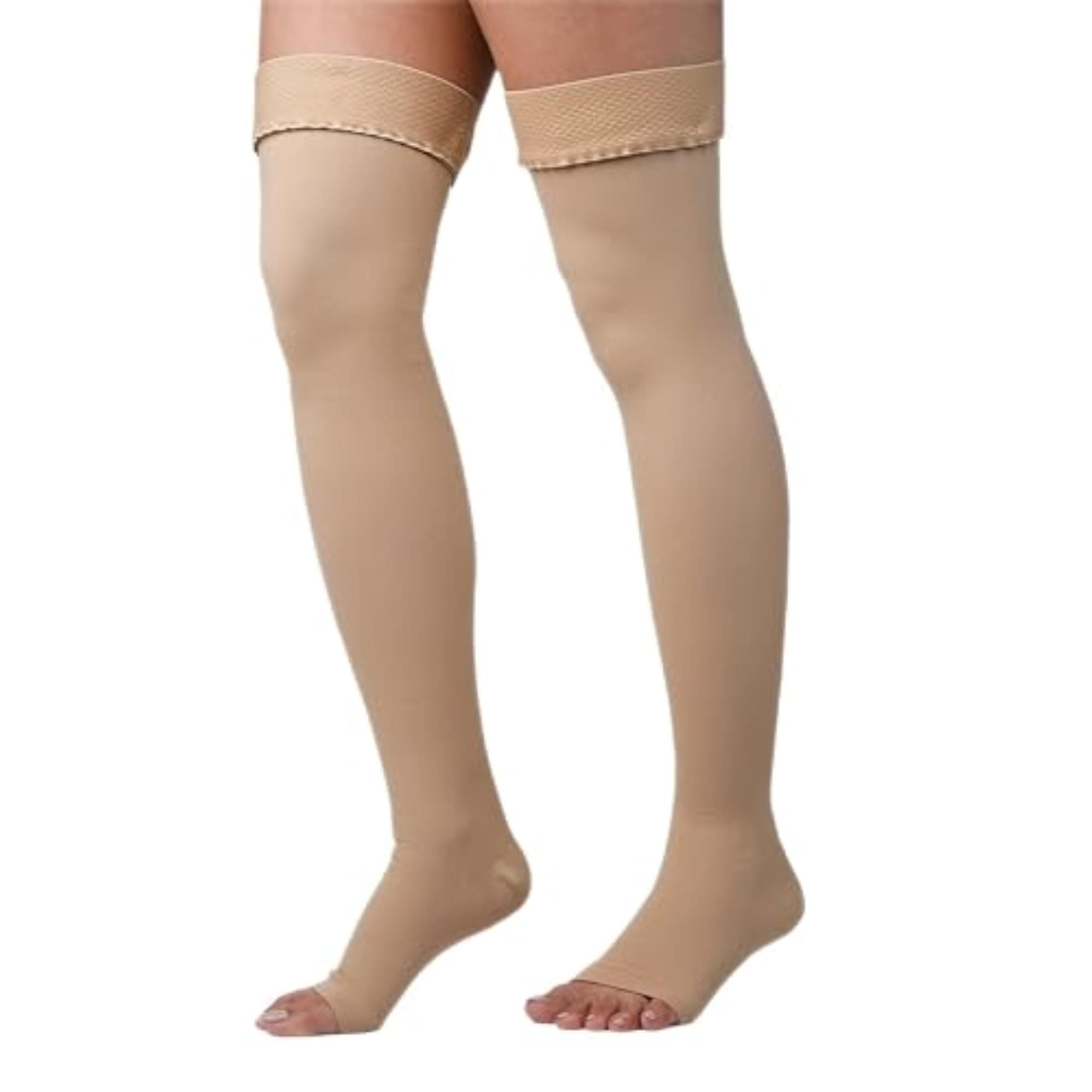 Lemon Hero Unisex Thigh High Compression Socks, Stockings & Leggings - 20-30 mmHg Graduated Pressure, Circulation Support, Open Toe, XXL Beige