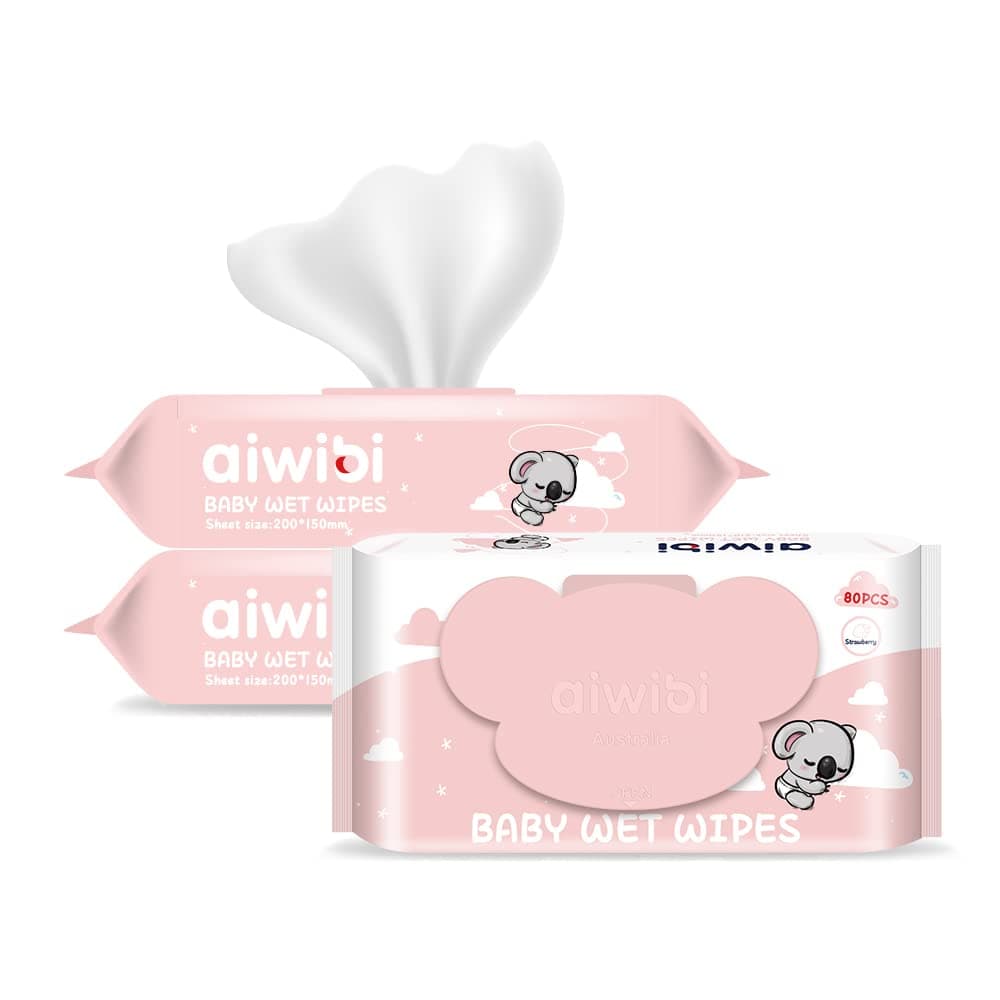 Baby Wet Wipes (Strawberry)- Pack of 3 Pouches x 80Sheets, 240 Wipes