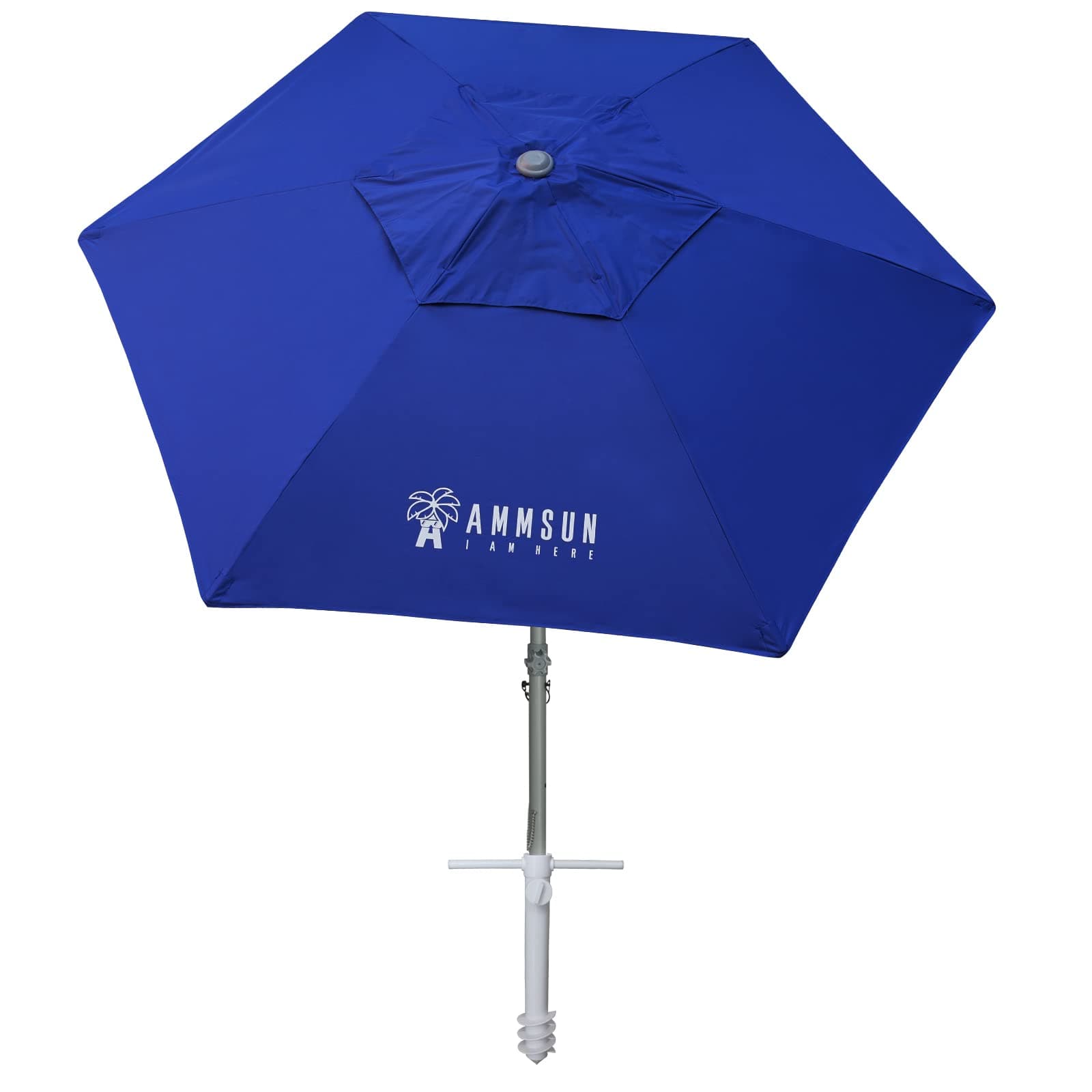 8ft Large Beach Umbrellas for Sand Heavy Huty Wind Portable Commercial Grade Patio Beach Umbrella with Sand Anchor Adjustable Height Air Vent UPF 50+ Telescoping Pole without tilt Dark Blue