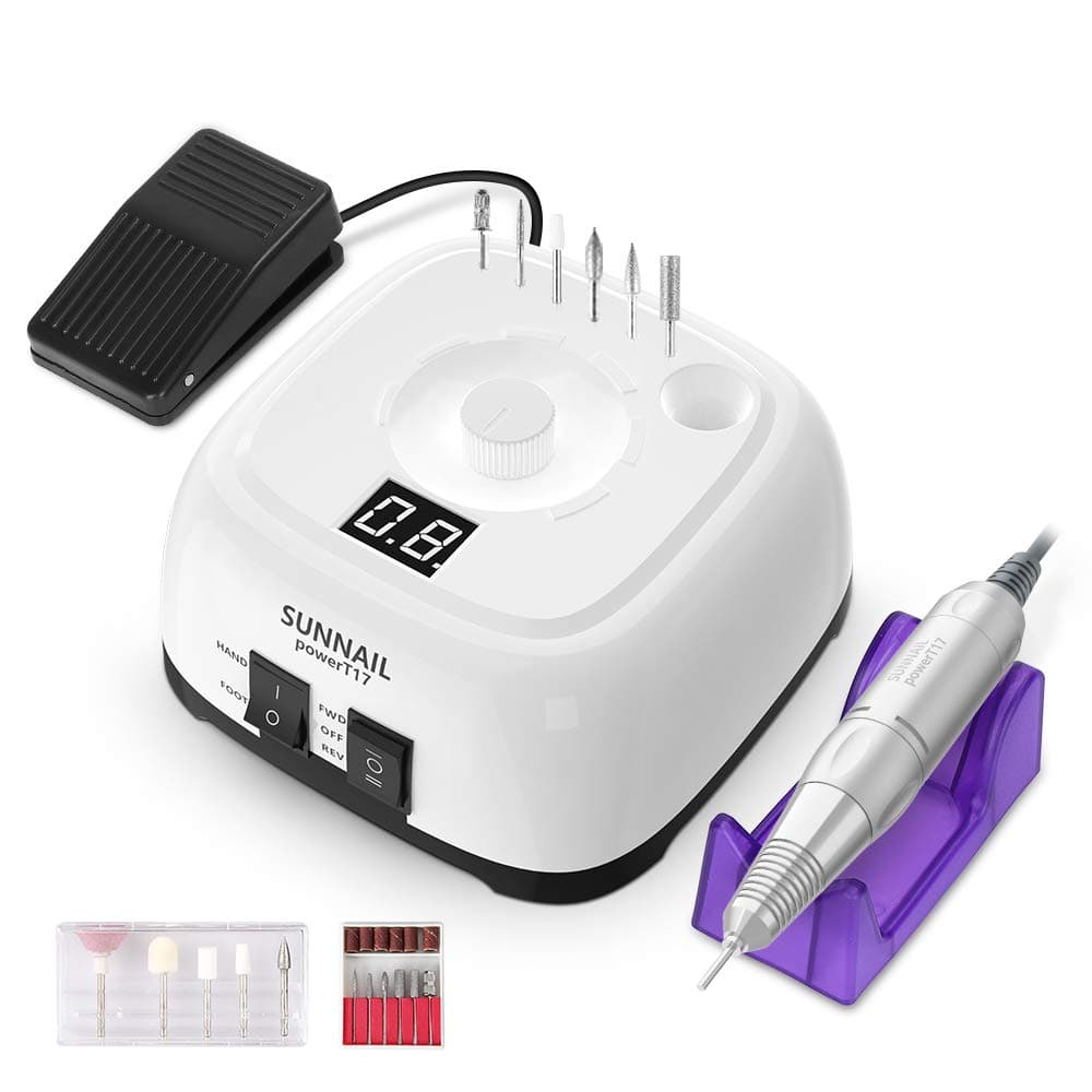Nail Drill, RUEOO 35000 rpm Electric Nail Drill Machine, High Speed, Low Heat, Low Noise, Low Vibration, professional nail drill with Foot Pedal for Shaping, Buffing, Removing Acrylic