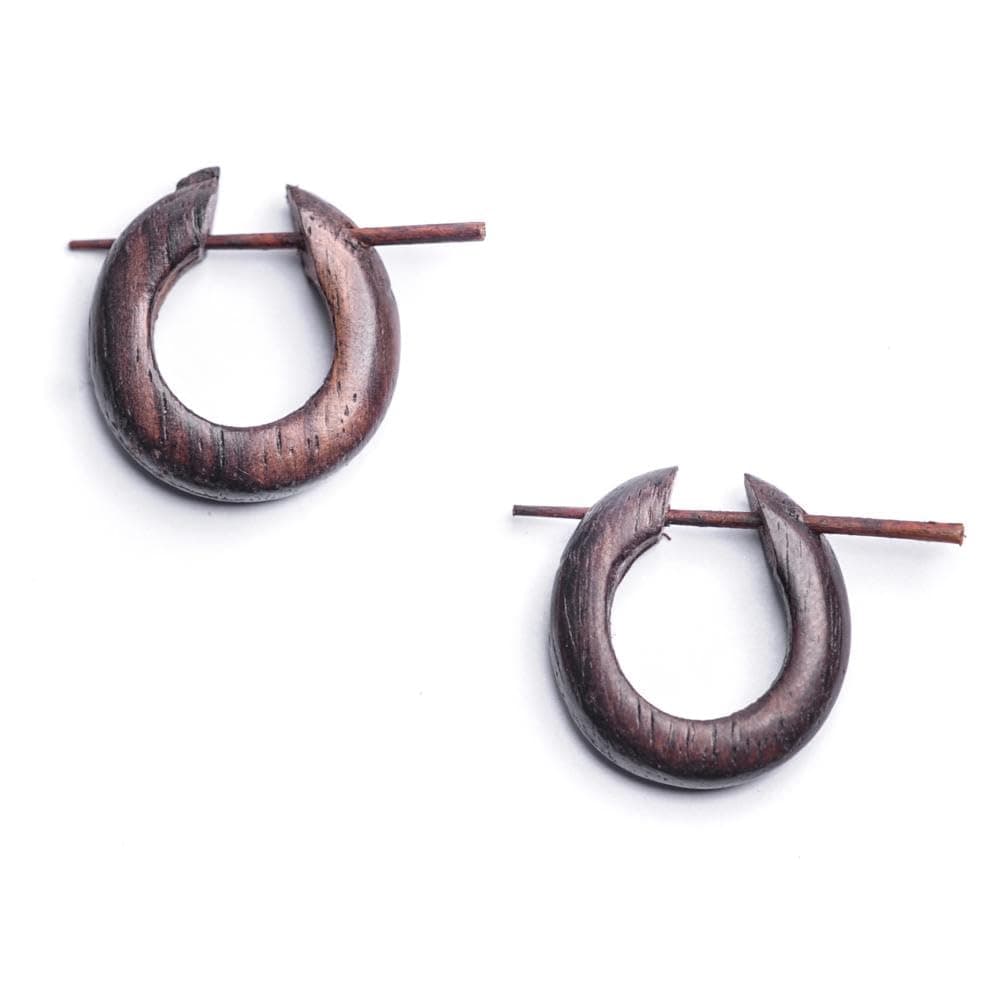 81stgeneration 1.5 cm Brown Wood Small Hoop Earrings With Stick Posts - Handmade Round Wooden Hoops - Hippie Earrings - Goth Accessories - Tribal Jewellery for Women - Hippie Jewellery