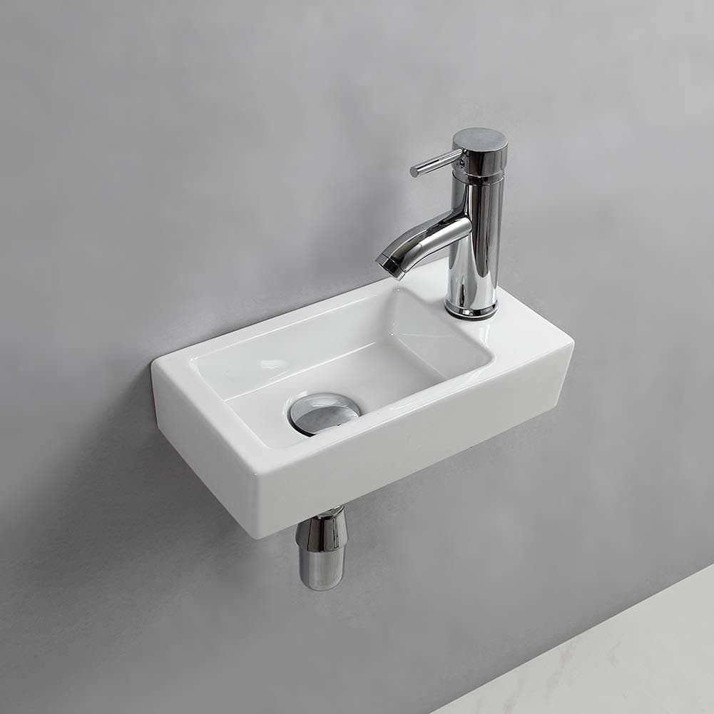 Wall Hung Basin Sink Small Cloakroom Basin Rectangle Ceramic Wash Basin (Right Hand)