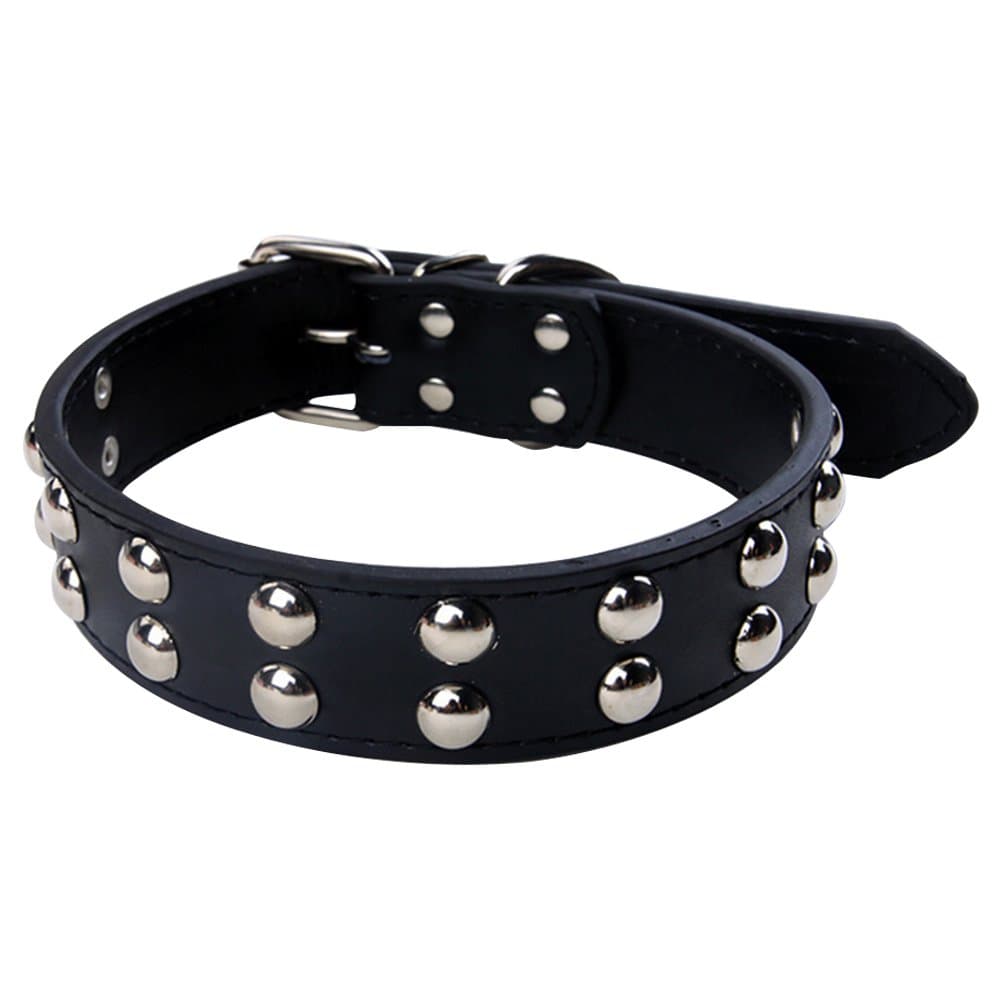 LuWees Pet Dog PU Leather Necklace Collar Decorated with 2 Rows Rivet