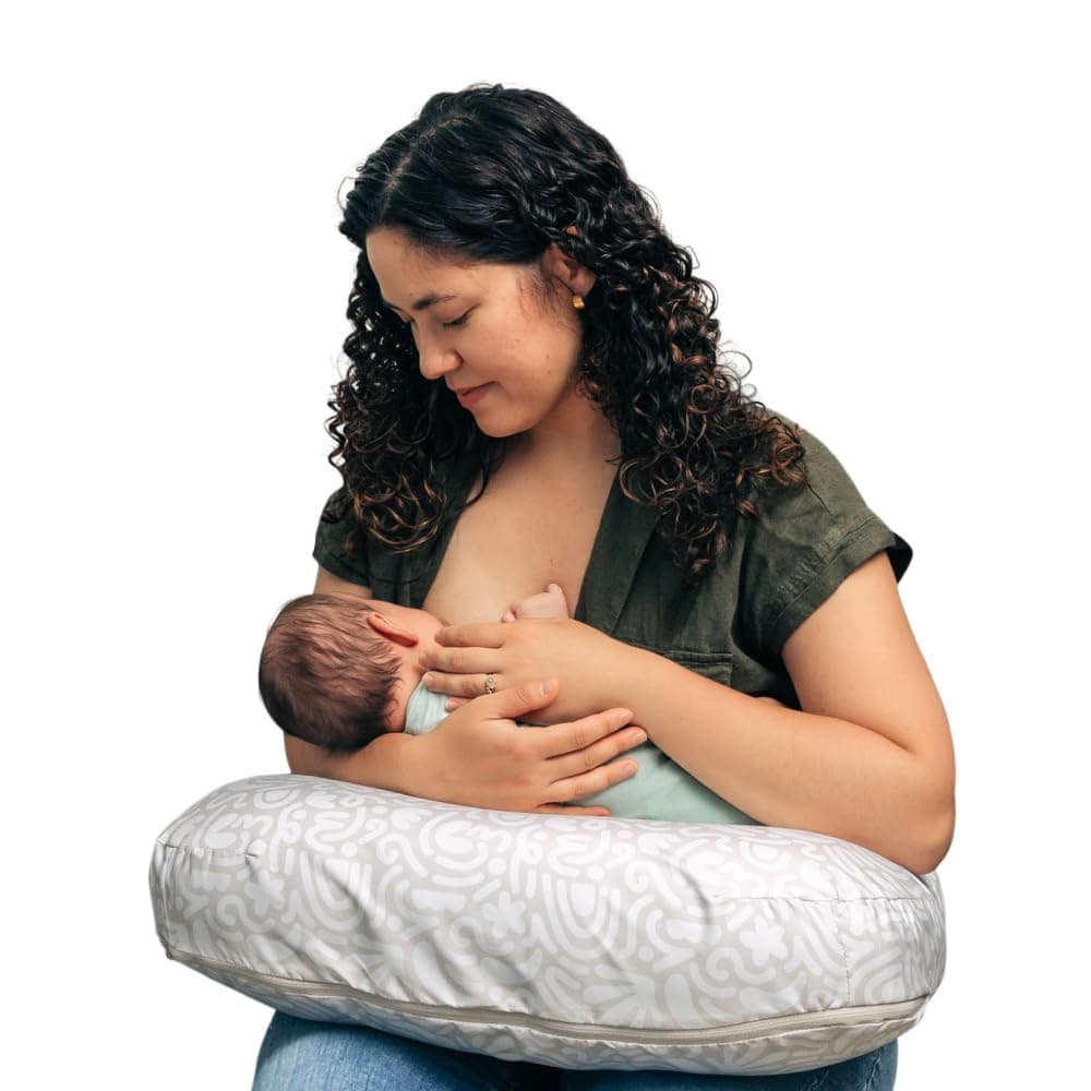 Boppy Nursing Pillow – Cream Retro Squiggles – Larger, More Supportive Pillow for Breastfeeding & Bottle Feeding – Firmer Fill, Higher Lift, Larger Area Than Original Nursing Pillow