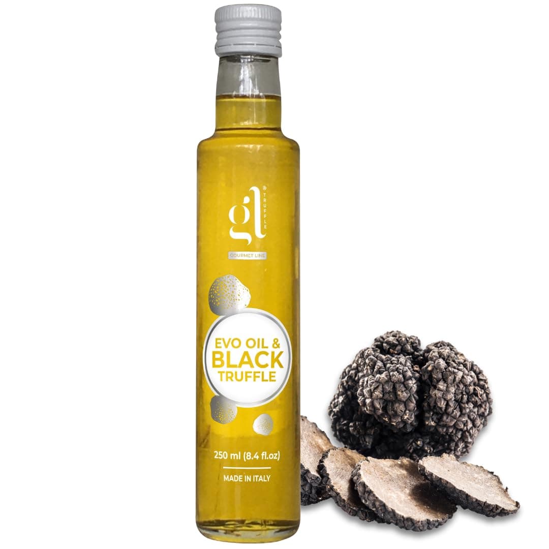 GL TRUFFLE GOURMET LINEBlack Truffle Oil, Infused With Real Truffle Slices, Concentrated Truffle Flavor, Large Size, Tartuffe, Premium Reserve, 250 Ml (8.4 Fl Oz), T Goumet Line